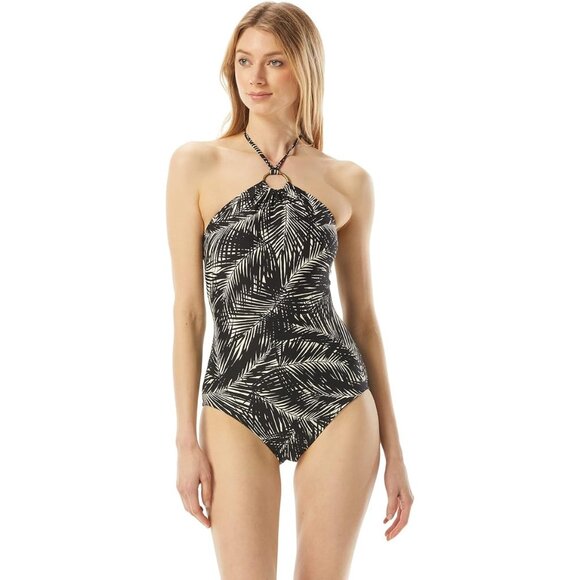 Michael Kors Black Sonoran Palm Logo Ring Halter One-Piece Swimsuit Size 8 NWT - Picture 8 of 16